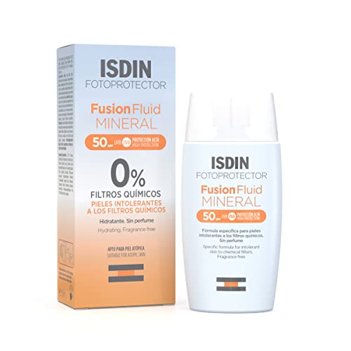 Fotoprotector Isdin Fusion Fluid MINERAL SPF 50 - Protector solar facial 100% mineral para las pieles intolerantes, 50 ml