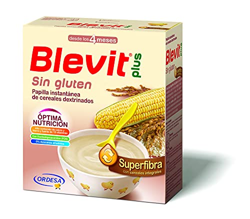 Blevit Plus Superfibra Sin Gluten - Papilla de Cereales para Bebé Con Arroz Integral y Maíz, Sin Azúcares Añadidos - Facilita la Digestión - Desde los 4 meses - 600g